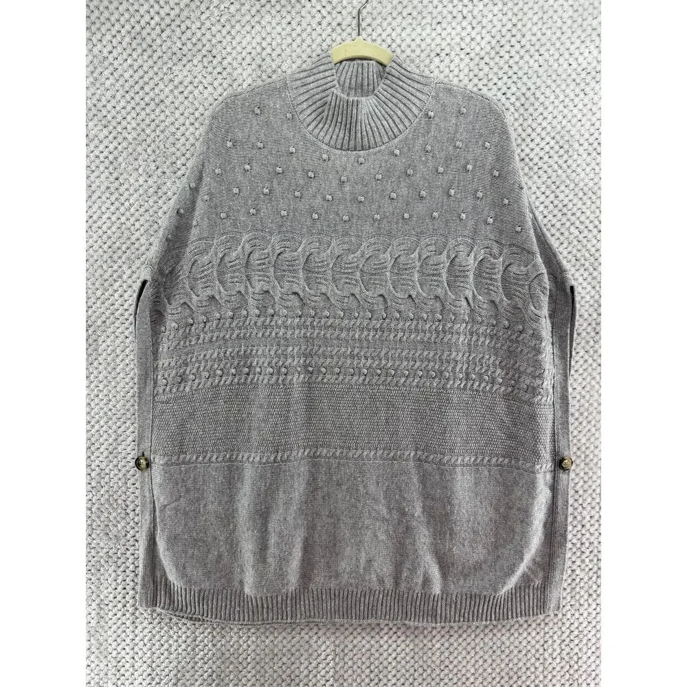 Talbots Sweater Poncho Womens S Gray Knit Mock Neck - Picture 2 of 7